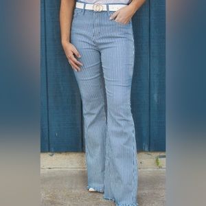Mike High Striped Flare leg Jeans